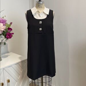 NWT Mable Sleeveless Shirt Collar Black Mini Dress with White Collar Preppy